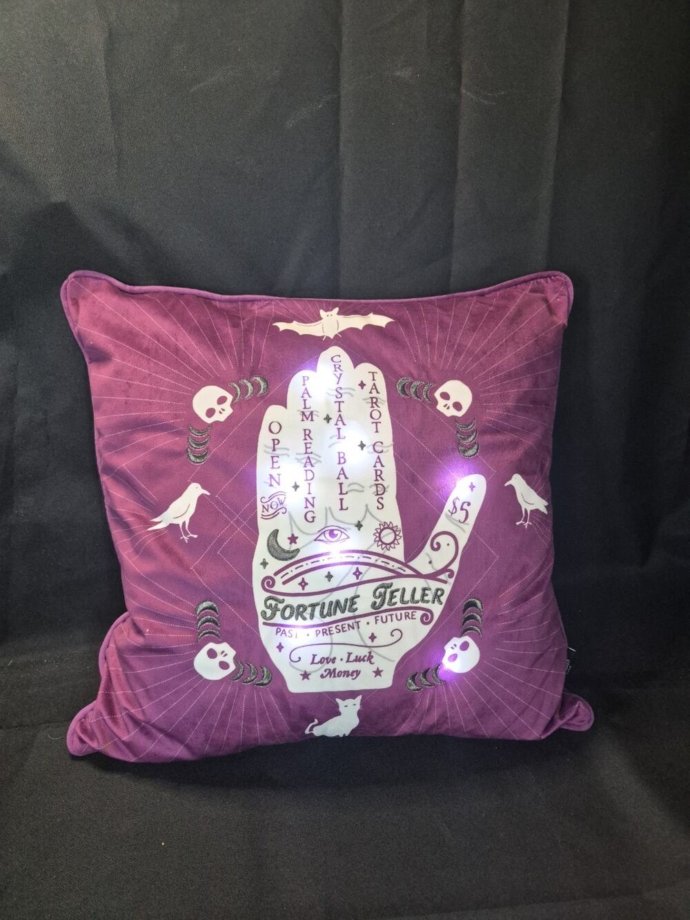 Cynthia Rowley Halloween Palm Reader Fortune Teller Throw Pillow Lights Up